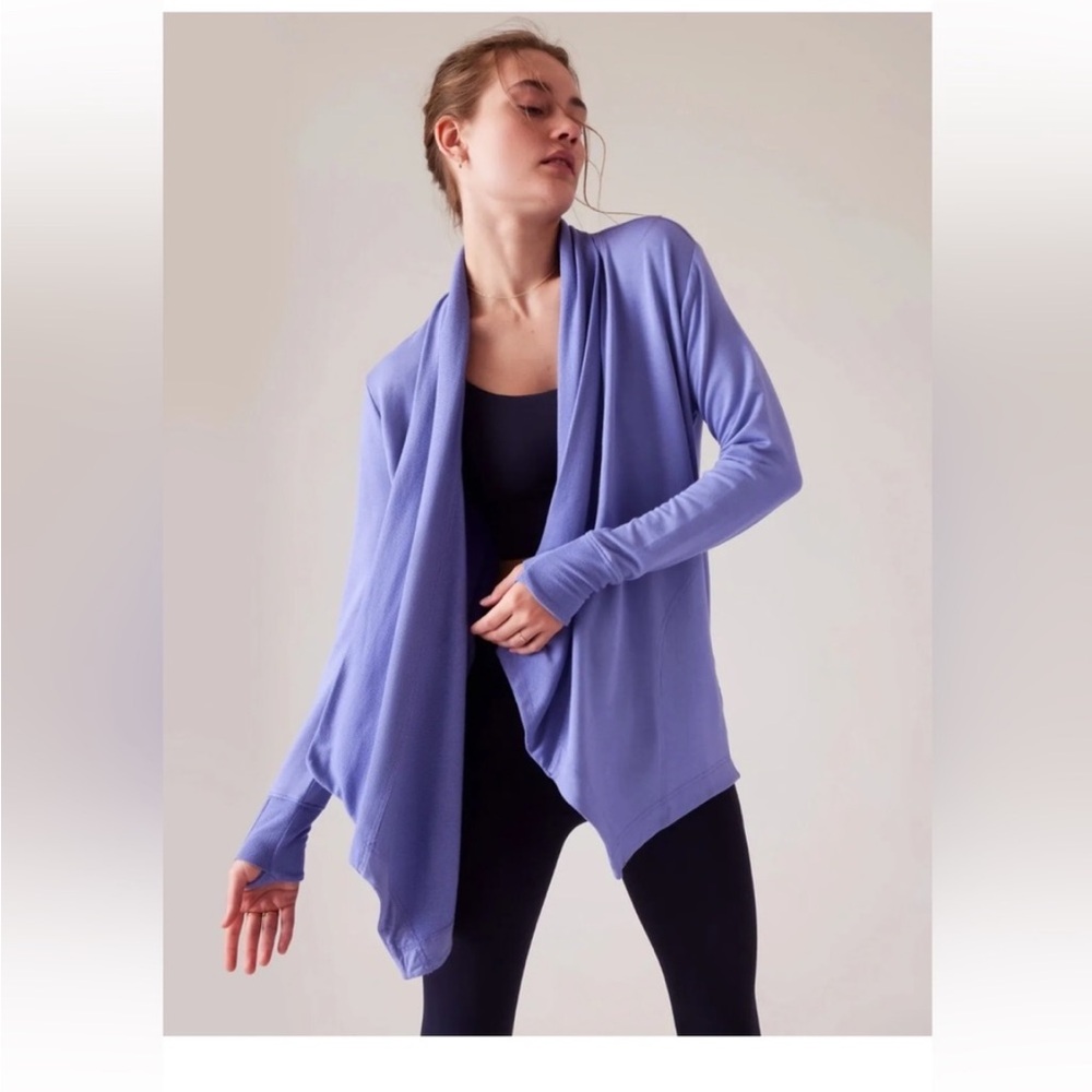Athleta pranayama restore wrap cardigan Periwinkle blue size small EUC